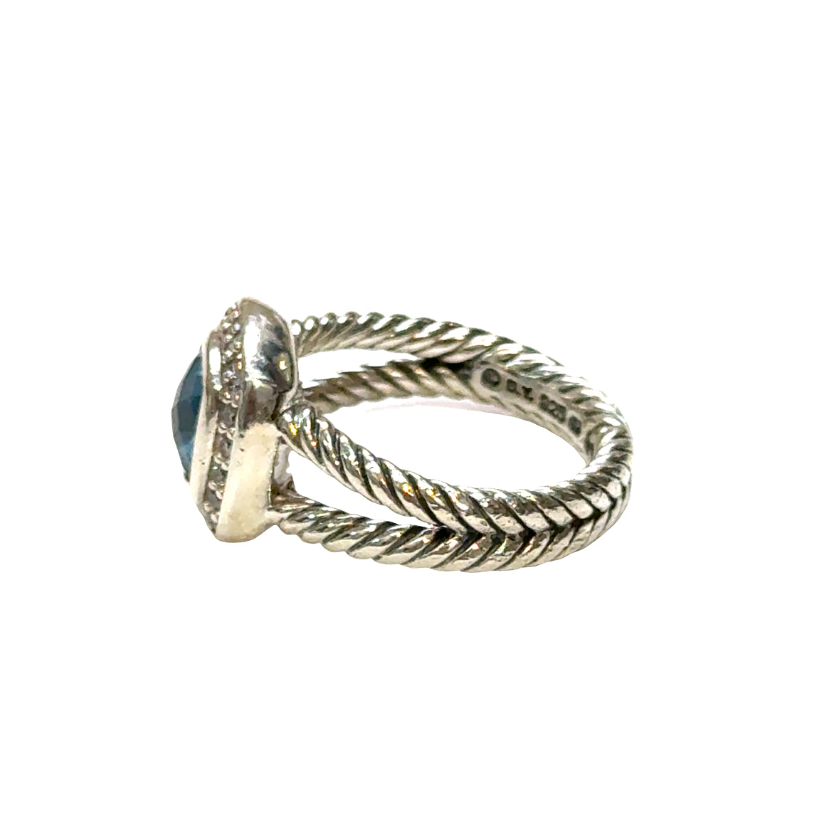 David Yurman Sterling Silver Albion Blue Topaz & Diamond Ring