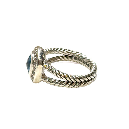 David Yurman Sterling Silver Albion Blue Topaz & Diamond Ring