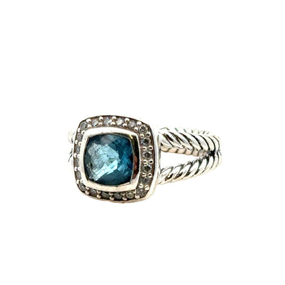 David Yurman Sterling Silver Albion Blue Topaz & Diamond Ring