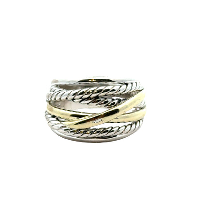 David Yurman 14K Gold/Sterling Silver Seven-Row Cable Band Ring