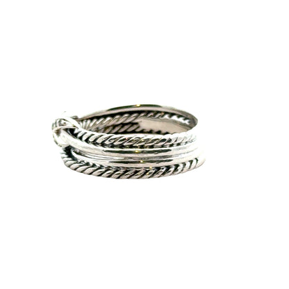 David Yurman Sterling Silver X Crossover Cable Ring with Pavé Diamonds