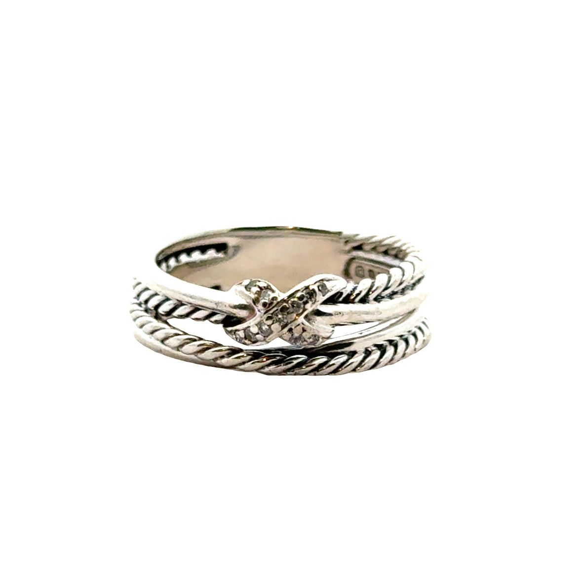 David Yurman Sterling Silver X Crossover Cable Ring with Pavé Diamonds