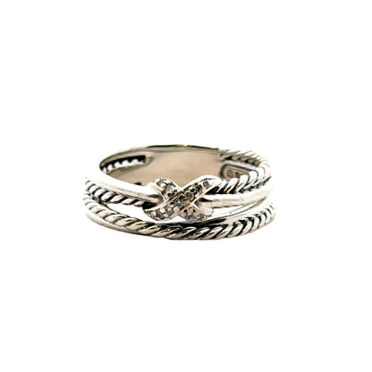 David Yurman Sterling Silver X Crossover Cable Ring with Pavé Diamonds