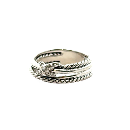 David Yurman Sterling Silver X Crossover Cable Ring with Pavé Diamonds