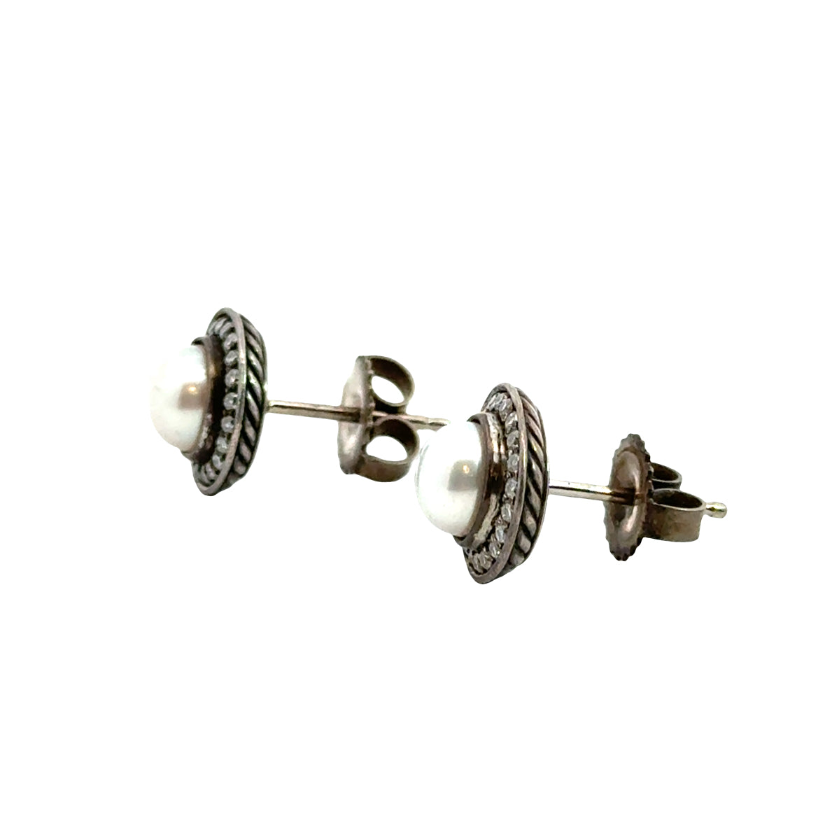 David Yurman Petite Cerise Pearl & Diamond Halo Stud Earrings