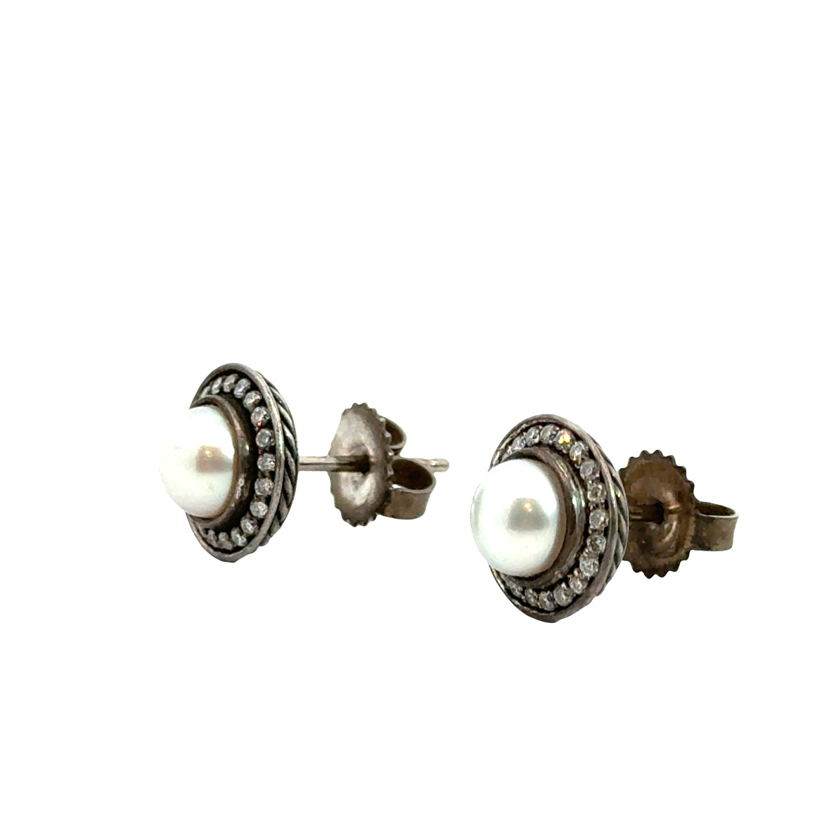 David Yurman Petite Cerise Pearl & Diamond Halo Stud Earrings