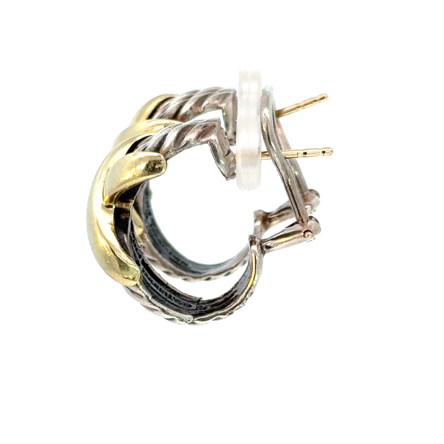 David Yurman Two-Tone Cable X Hoop Earrings in Sterling Silver & 14K Gold