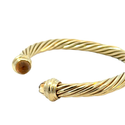 David Yurman 18K Yellow Gold Cable Bangle with Faceted Citrine End Caps