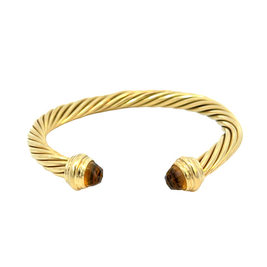 David Yurman 18K Yellow Gold Cable Bangle with Faceted Citrine End Caps