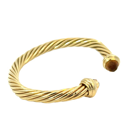 David Yurman 18K Yellow Gold Cable Bangle with Faceted Citrine End Caps