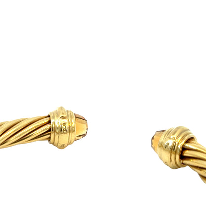 David Yurman 18K Yellow Gold Cable Bangle with Faceted Citrine End Caps