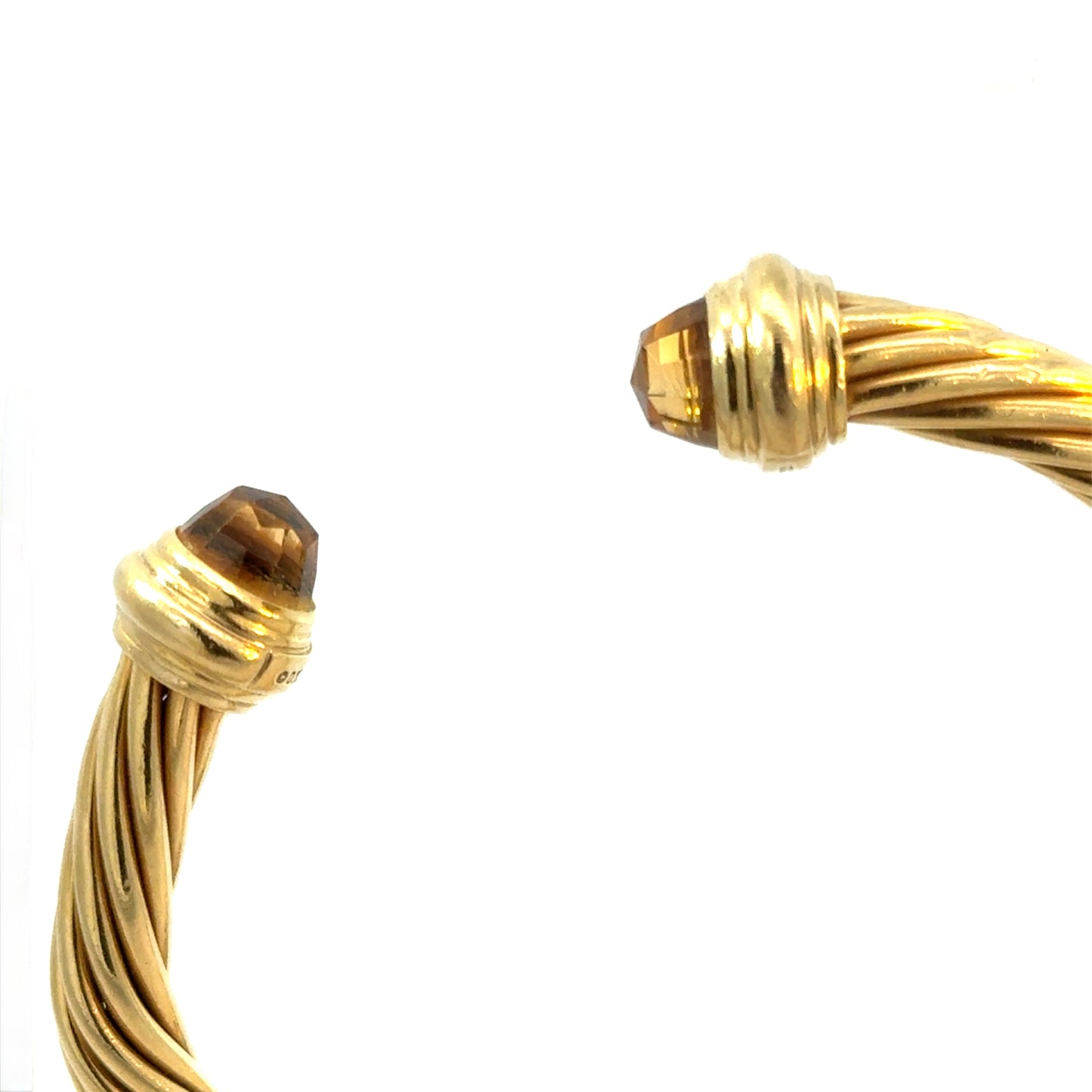 David Yurman 18K Yellow Gold Cable Bangle with Faceted Citrine End Caps
