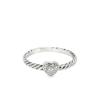David Yurman Cable Collectibles Heart Ring in Sterling Silver with Pavé Diamonds