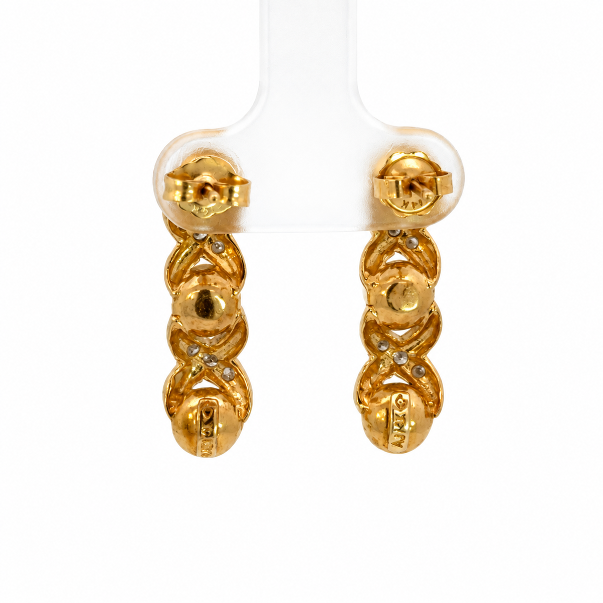 14K Two-Tone Gold Pearl & Diamond Drop Earrings