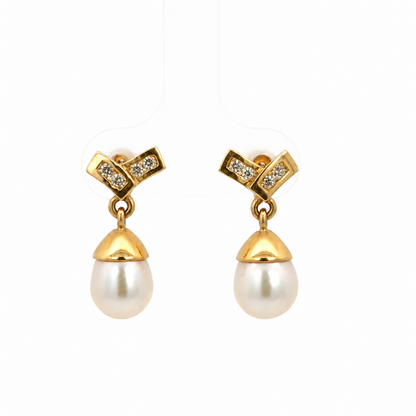 14K Yellow Gold Diamond Accent & Pearl Drop Earrings