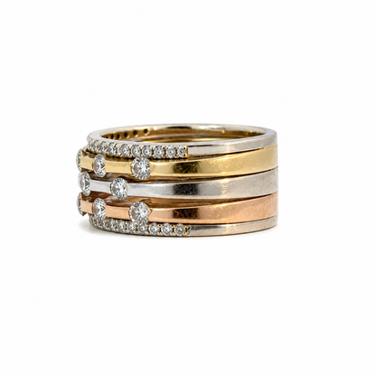 Vintage 18K Tri-Color Gold Diamond Wide Band Ring