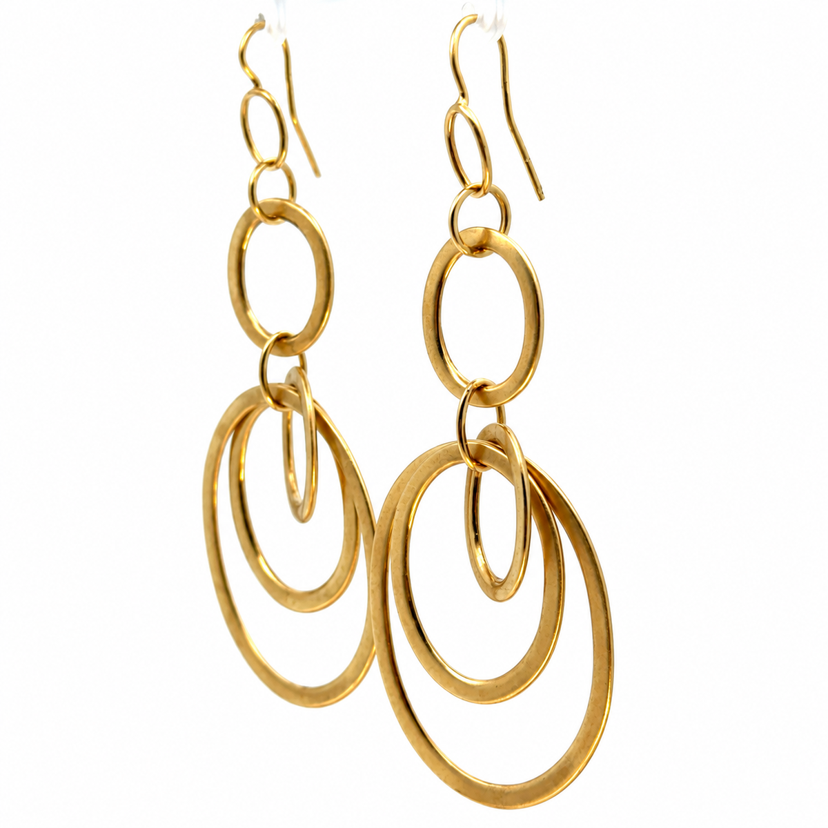 14K Yellow Gold Italian Brushed Oval Hoop Dangle Earrings