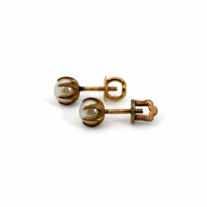 Vintage Yellow Gold Pearl Screw-Back Earrings