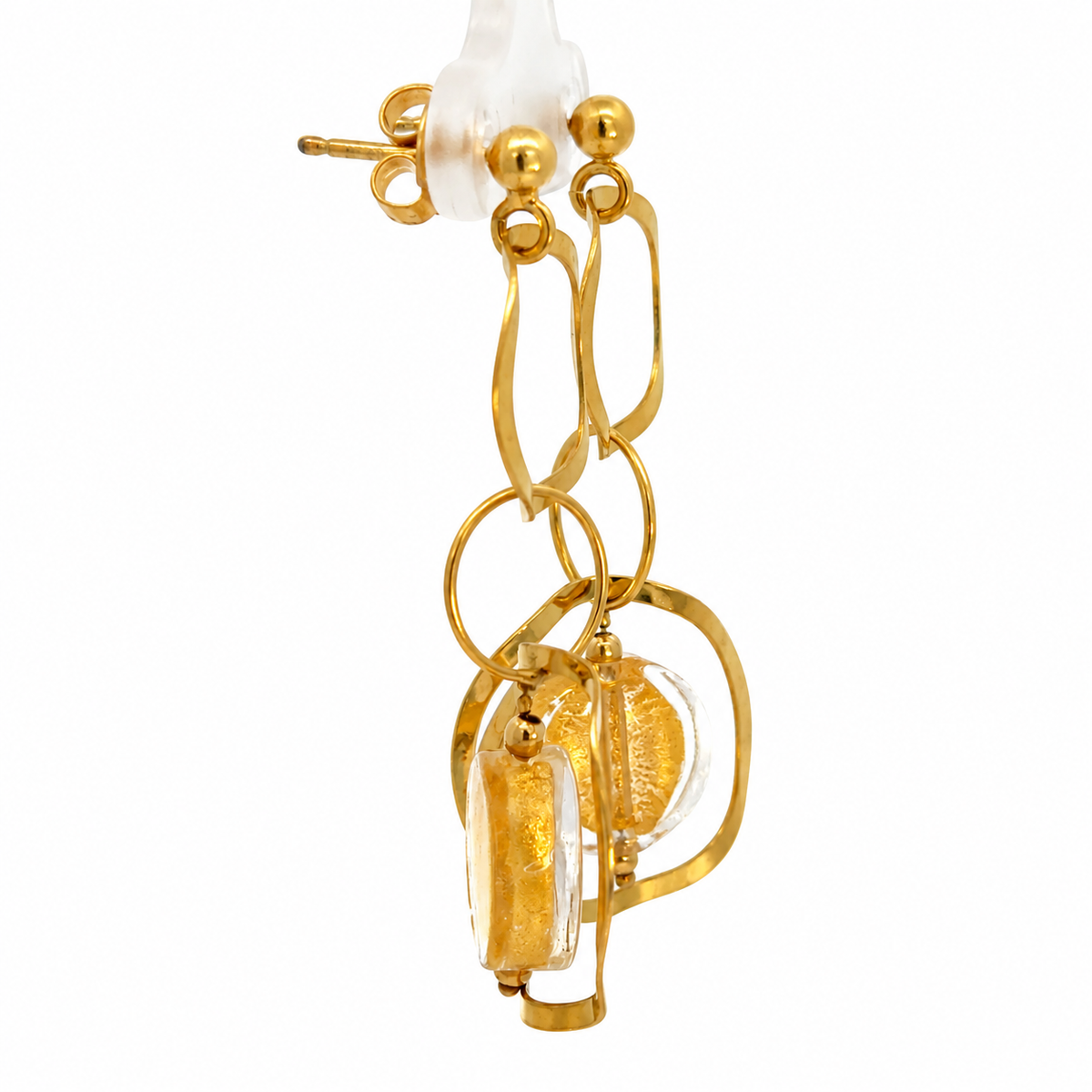 14K Yellow Gold Circle Drop Earrings with Golden Bead Accents