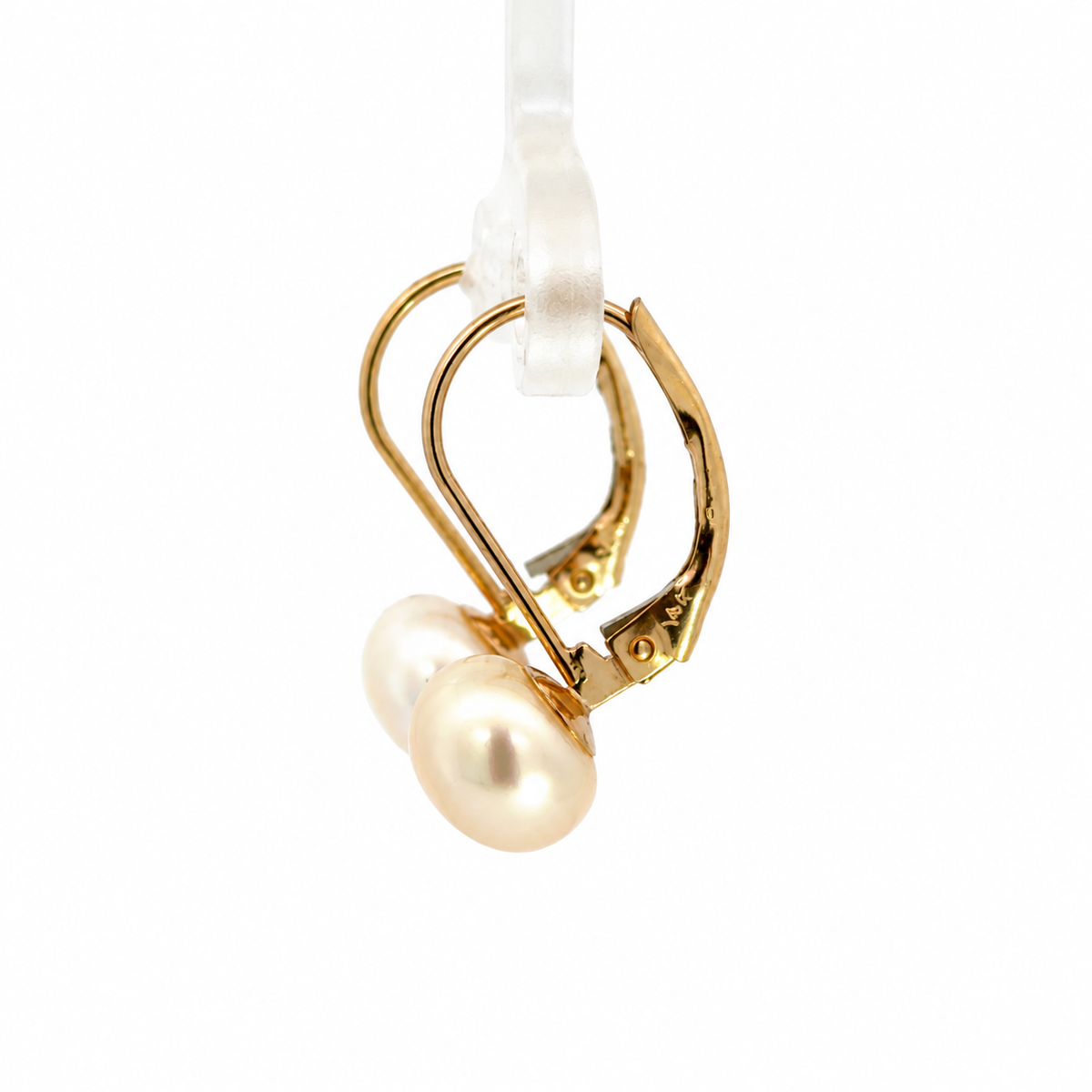 14K Yellow Gold Button Pearl Lever-Back Drop Earrings