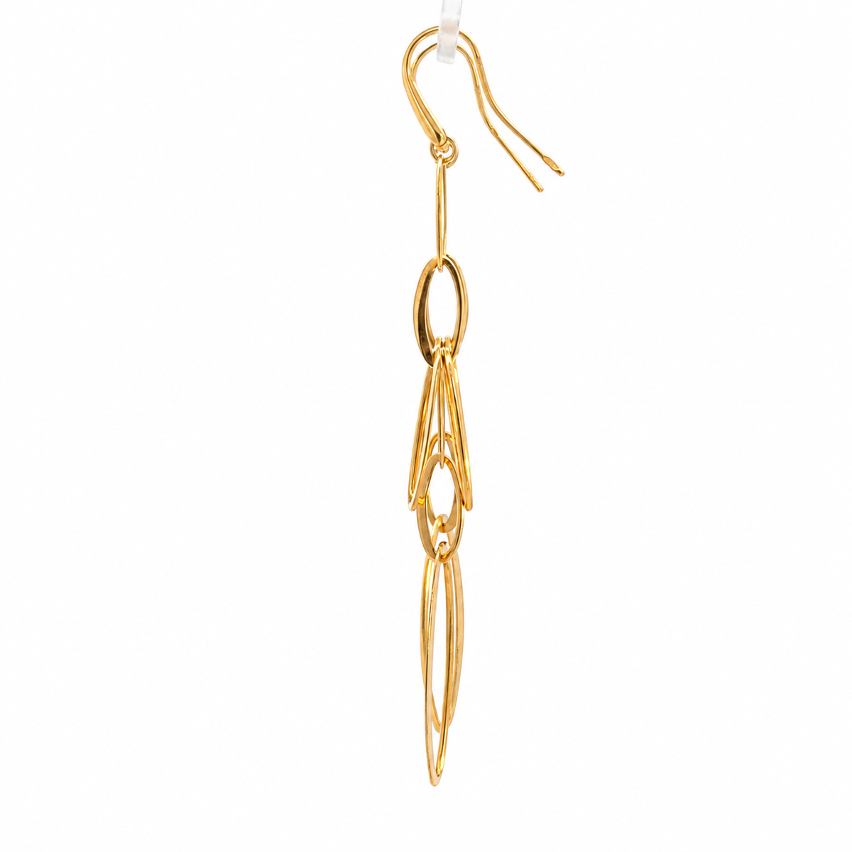 18K Yellow Gold Italian Long Oval Link Drop Earrings