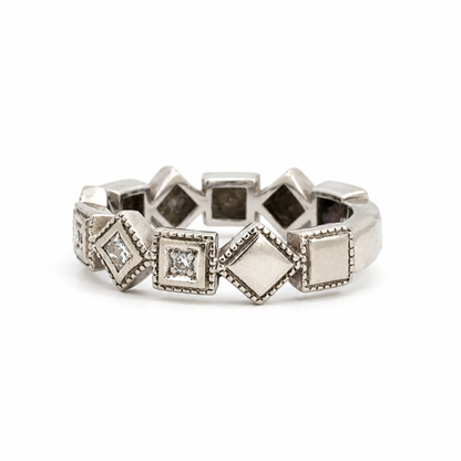 Herb 14K White Gold Diamond Geometric Band Ring