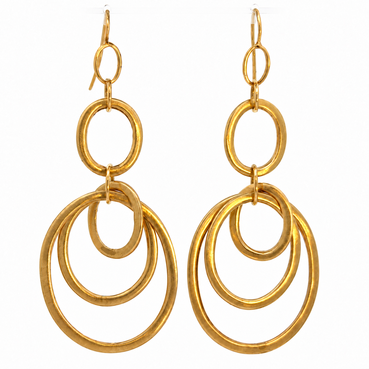 14K Yellow Gold Italian Brushed Oval Hoop Dangle Earrings