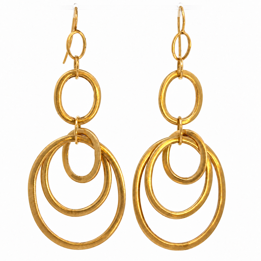 14K Yellow Gold Italian Brushed Oval Hoop Dangle Earrings