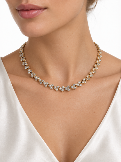 14K Yellow Gold Diamond Three-Stone Cluster Necklace