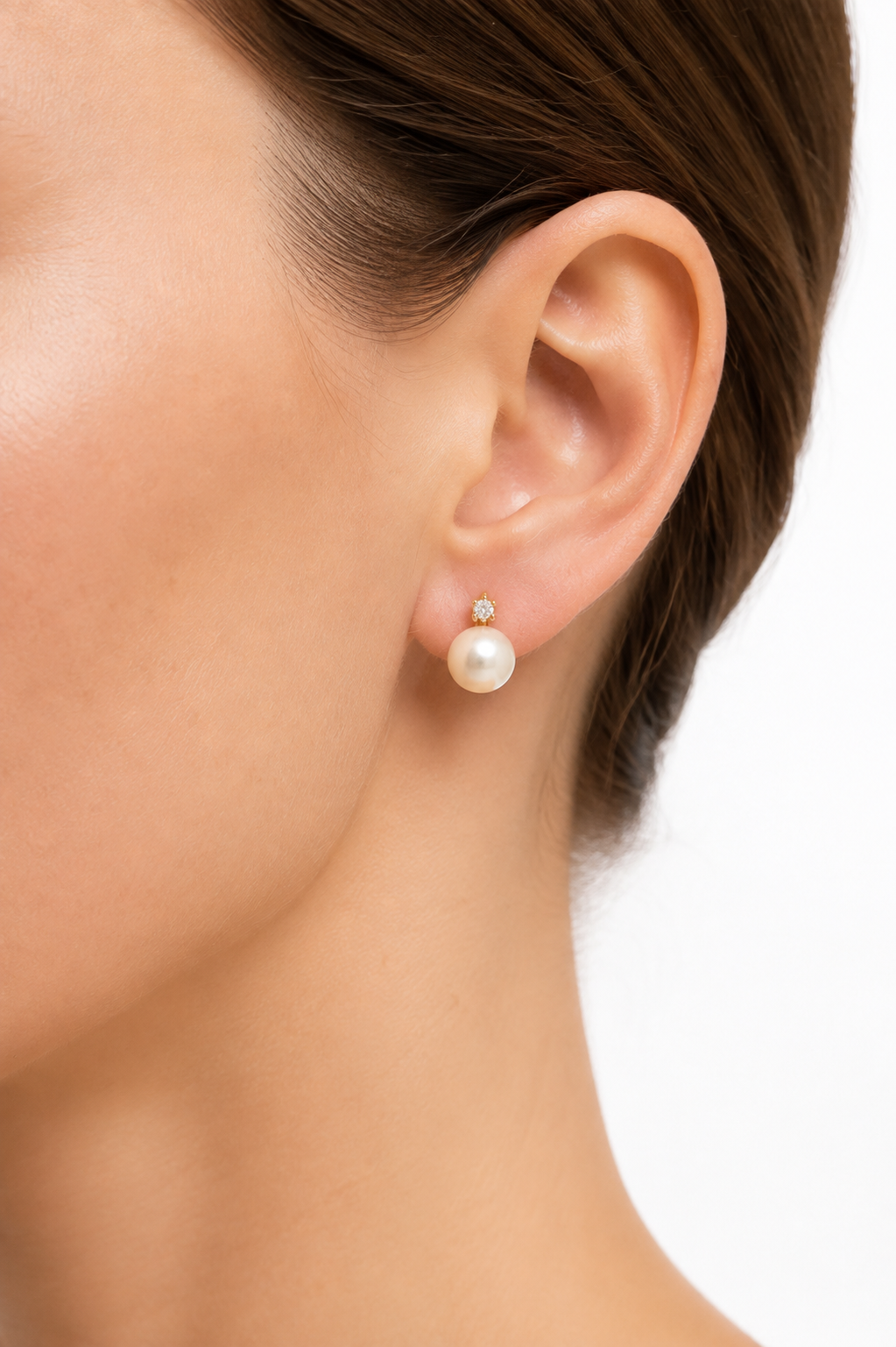 18K Yellow Gold Pearl & Diamond Lever-Back Earrings