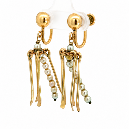 Vintage 1/20 12K Gold-Filled Seed Pearl Tassel Screw-Back Earrings