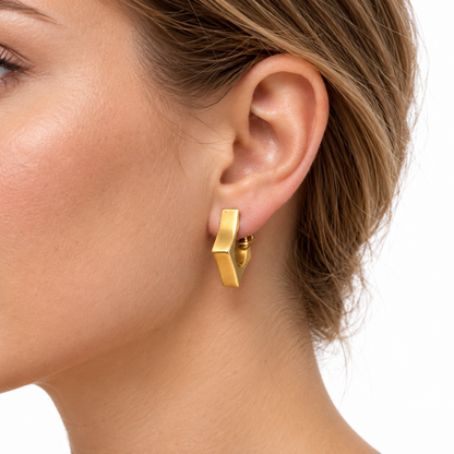 14K Yellow Gold Angular Hoop Earrings with French Clips