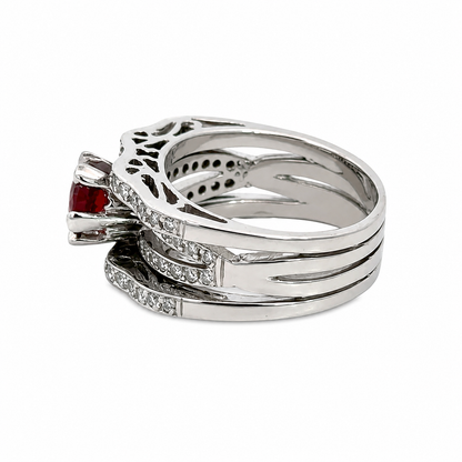 18K White Gold Garnet & Diamond Multi-Band Statement Ring