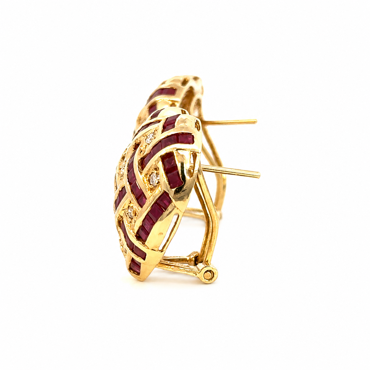14K Yellow Gold Ruby & Diamond Woven Heart Earrings