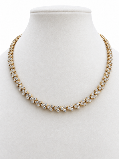 14K Yellow Gold Diamond Three-Stone Cluster Necklace