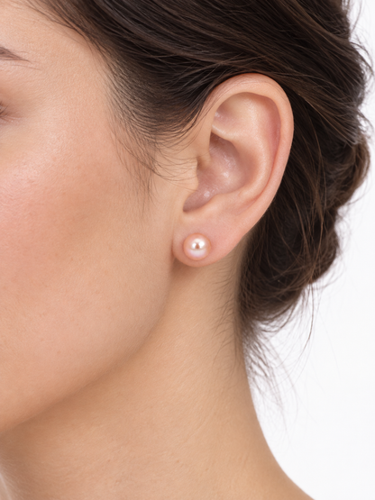 14K Yellow Gold 7mm Peachy Pink Pearl Stud Earrings