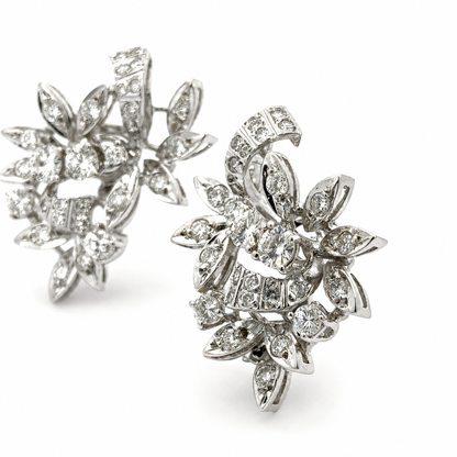 18K White Gold Diamond Floral Spray Earrings