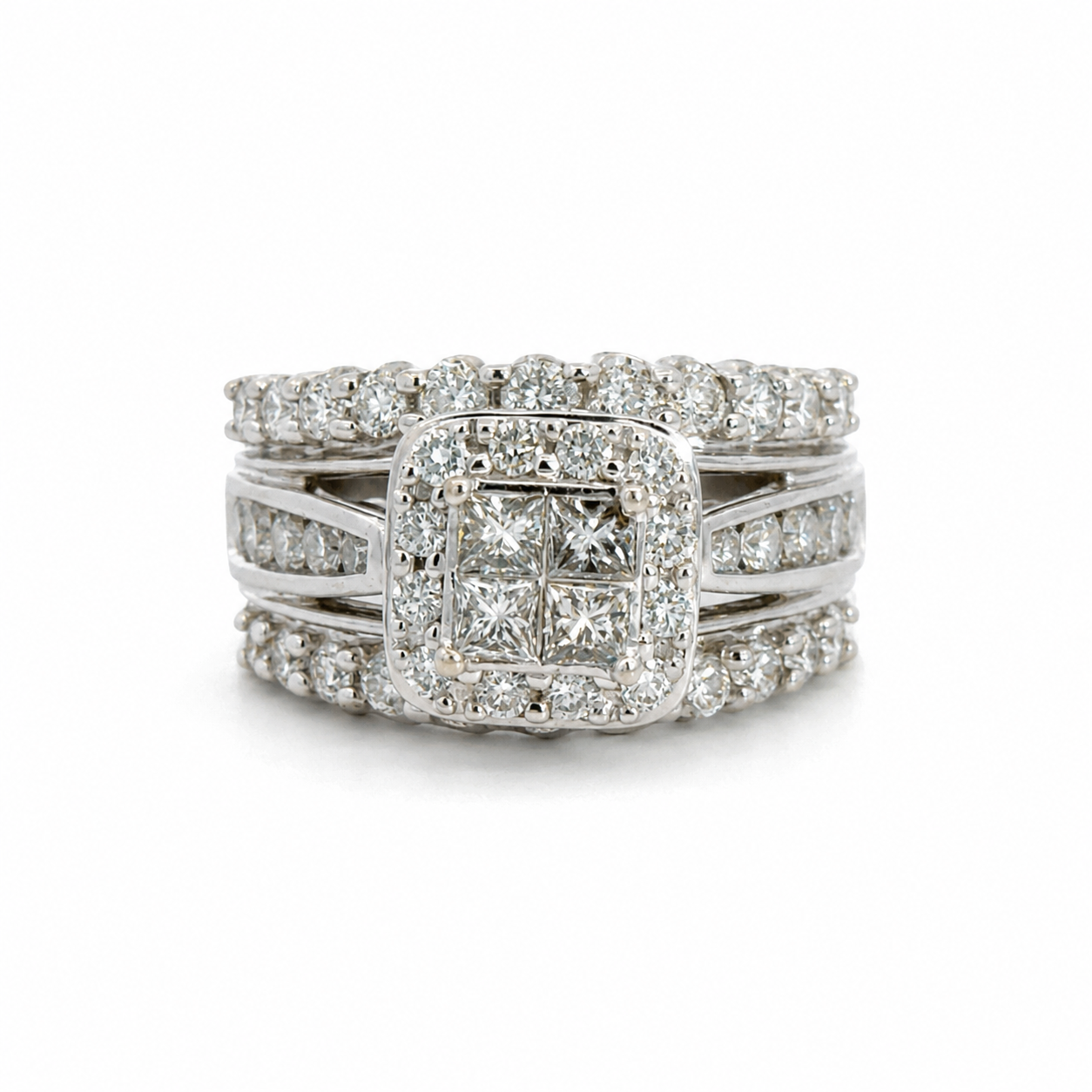 14K White Gold Raised Diamond Cluster Ring