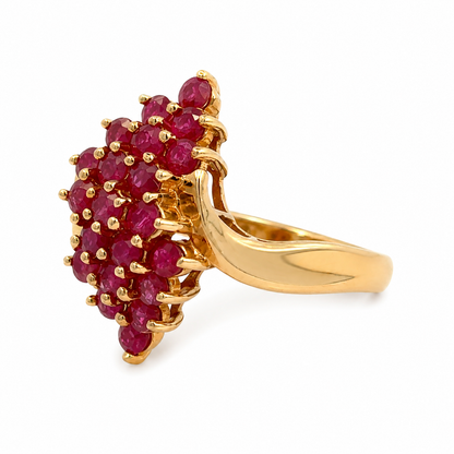 1980’s 14K Gold Pink-Red Ruby Cluster Cocktail Ring