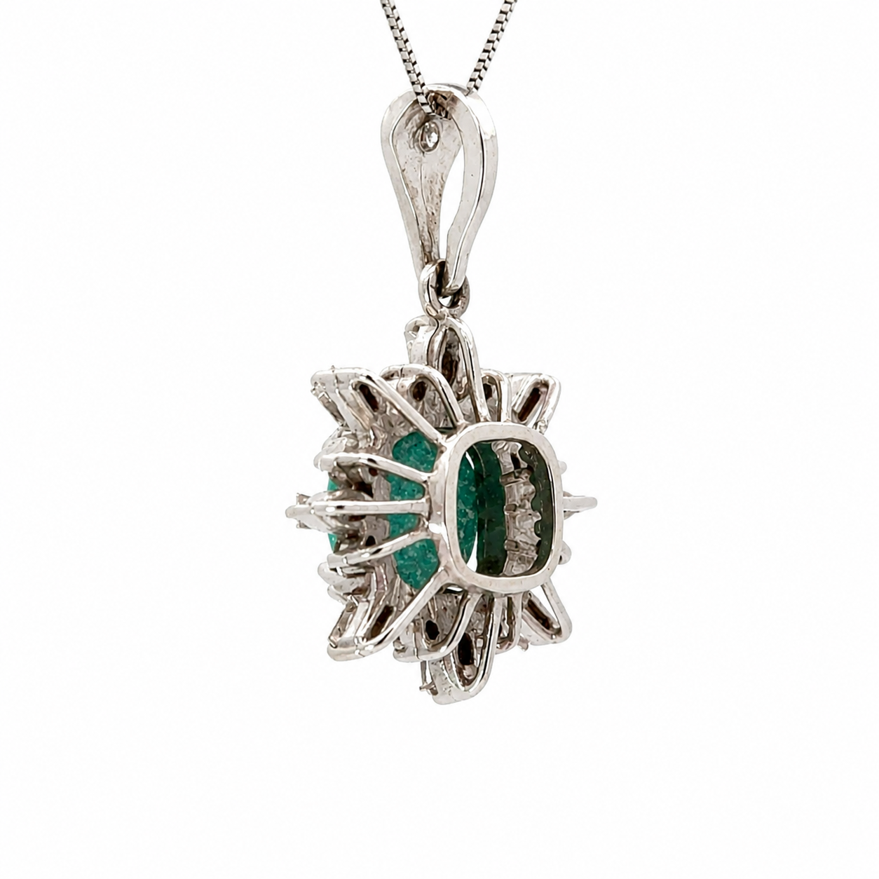 Turquoise & Diamond Sunburst Pendant in 14K White Gold