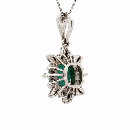 Turquoise & Diamond Sunburst Pendant in 14K White Gold