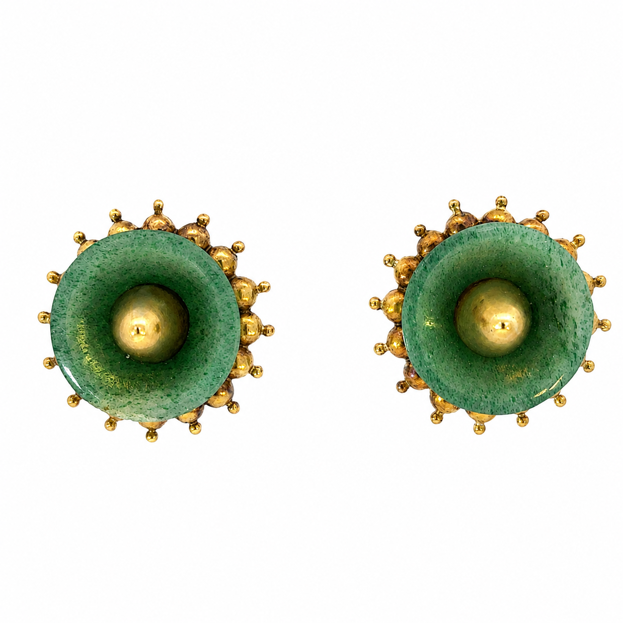 Vintage 14K Yellow Gold Jade Screw-Back Earrings | Unique Mid-Century Design