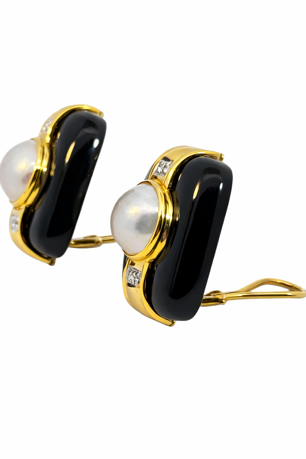Sophisticated Square Onyx & Pearl Earrings in 14K Yellow Gold