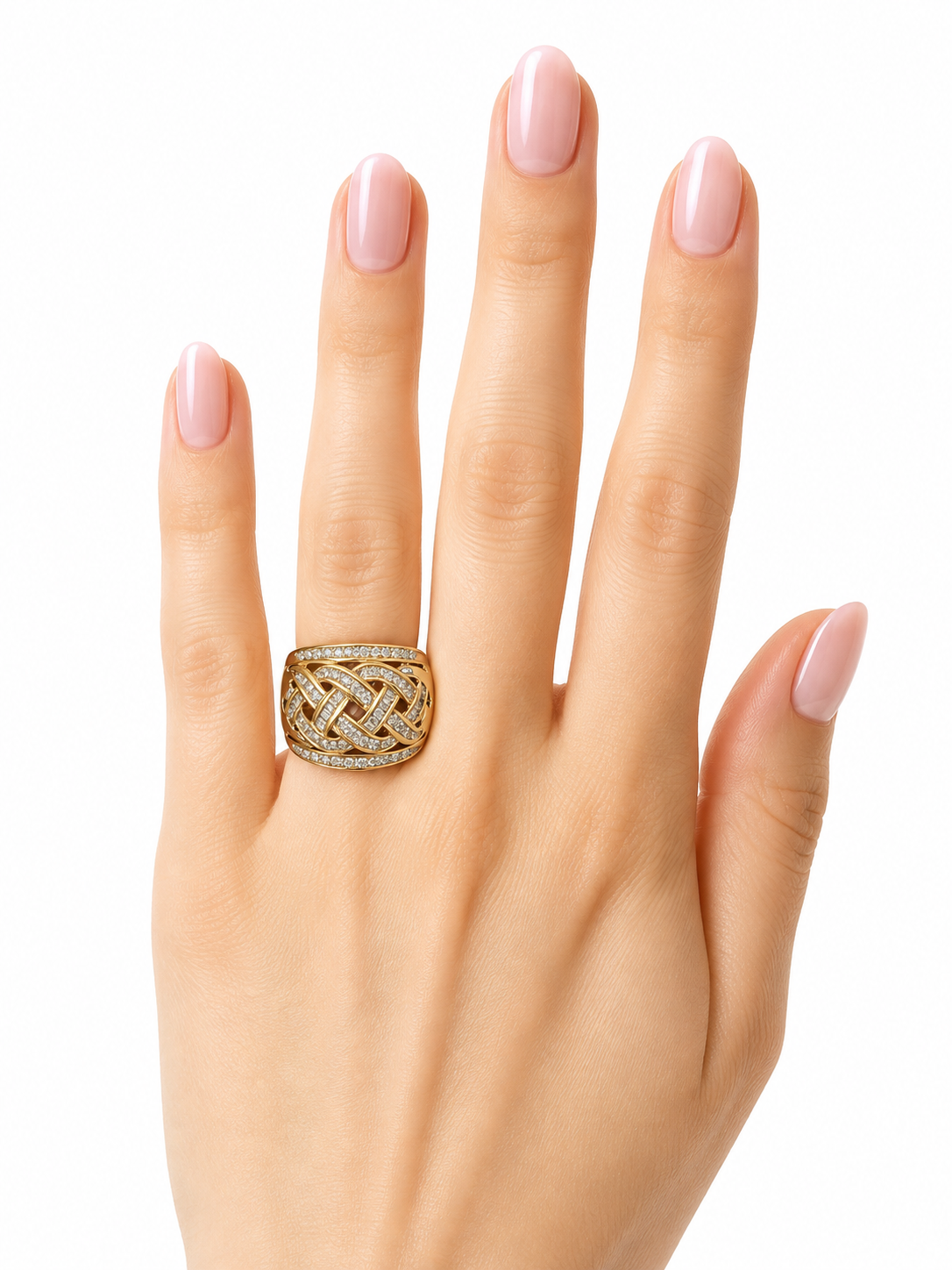 Vintage Diamond Braided Statement Ring in Yellow Gold