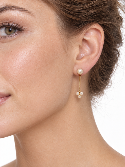14K Yellow Gold Cultured Pearl Chain Drop Earrings