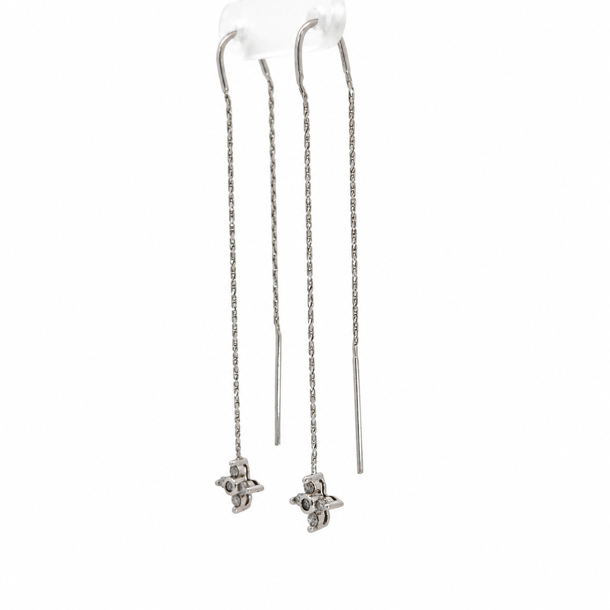 14K White Gold Diamond Star Threader Earrings