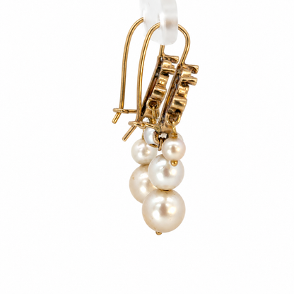 Antique 14K Yellow Gold Dark Blue Enamel & Pearl Drop Earrings