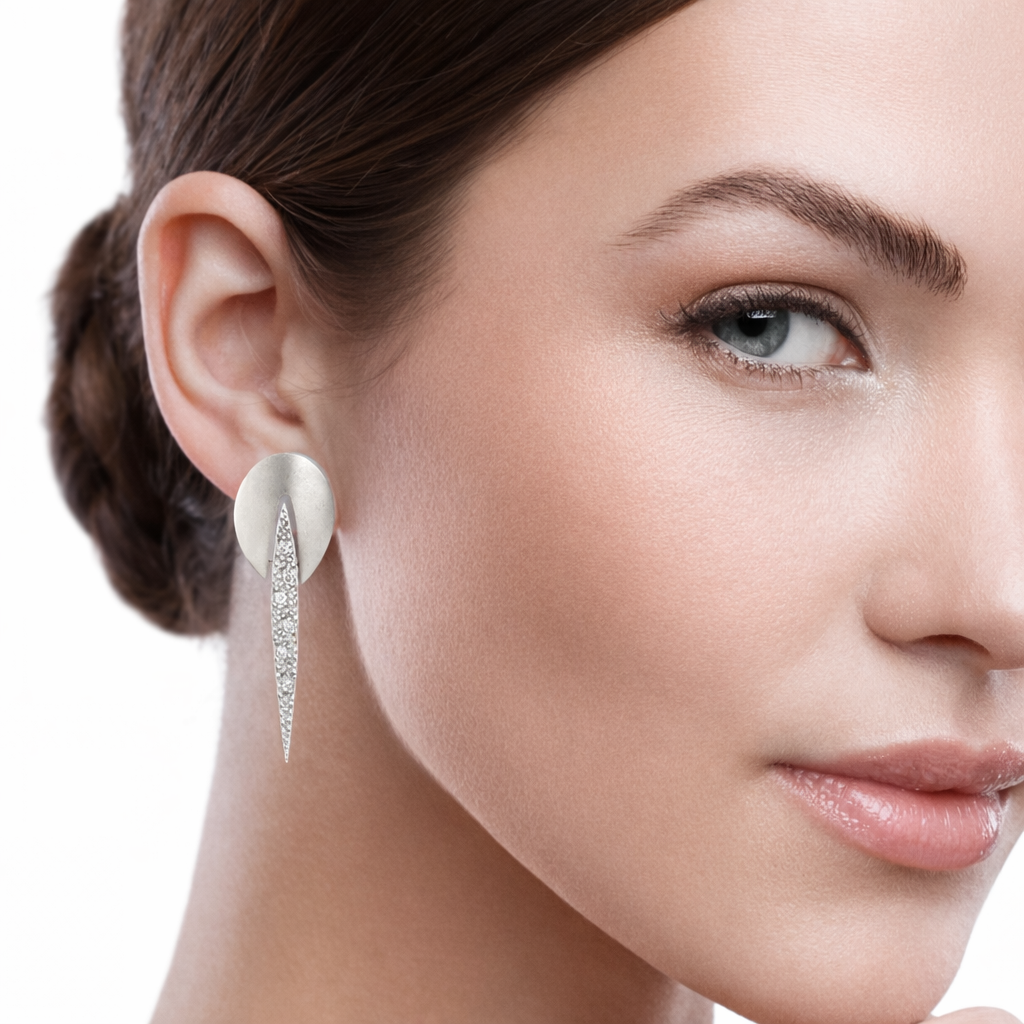 Contemporary 18K White Gold Linear Diamond Dangle Earrings