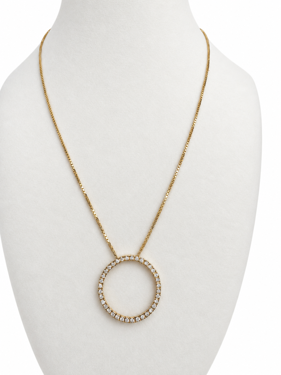 14K Yellow Gold Diamond Open Circle Necklace