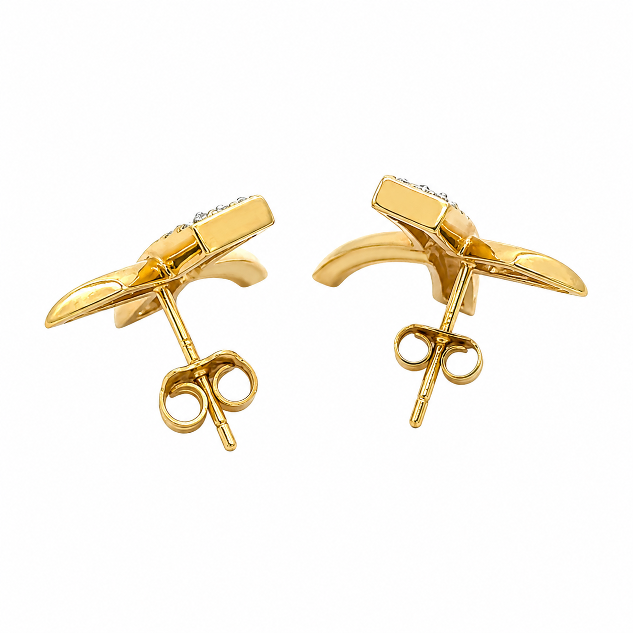 14K Yellow Gold Diamond X-Motif Earrings